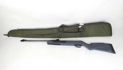 a shotgun with a rifle case and a rifle on a white background
