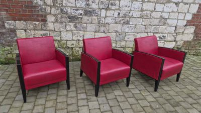 3 fauteuils rouges style club