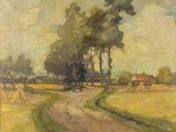 une image représentant un tableau d'une route de campagne avec une calèche