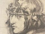 drawing of a man with a crown of flowers on his head