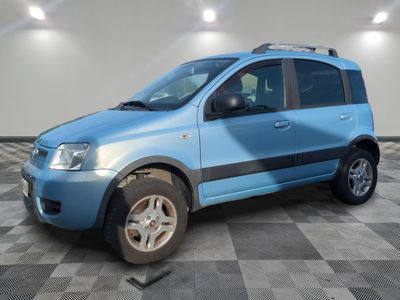 a picture of a blue van parked in a garage