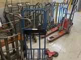 many carts that are lined up in a room