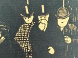 a black and white drawing of a group of people