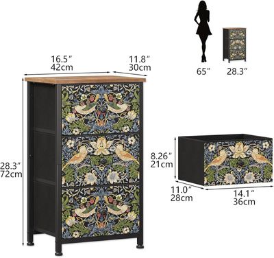 Les dimensions de la commode sont indiquées avec les mesures correspondantes