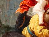 an image of a painting of a man carrying a baby on his back