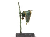bronze sculpture of a bird perched on a branch on a marble base