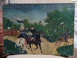 a picture of a painting of a man riding a horse