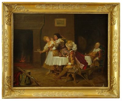 Ecole française vers 1900. Scène de Taverne. Huile sur toile…