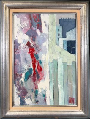 une image représentant un tableau d'un bâtiment rouge et blanc