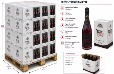 a picture of a box of wine and a bottle of wine on a pallet