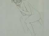 a drawing of a woman sitting on a toilet seat