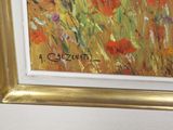 an oil painting of a field of poppies in a gold frame