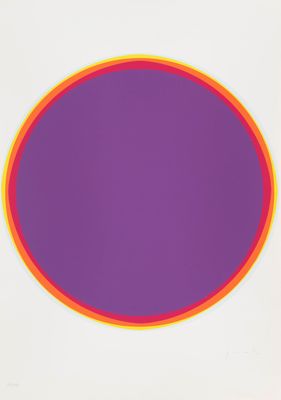 un cercle orange et violet sur fond blanc
