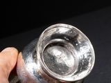 a person holding a silver cup in their hand
