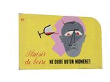 a yellow sign with a picture of a man drinking a glass of wine