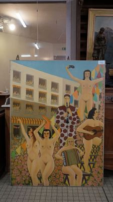 Charles ROUZAT "Carnaval impudique" avec étiquette d'exposit…