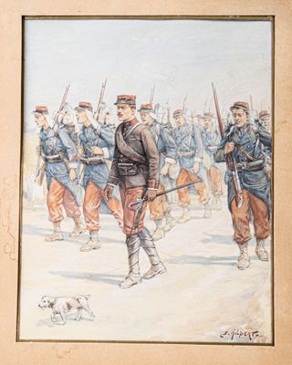 Jacques HILPERT (1881-1952). "L'étape", aquarelle et rehauts…