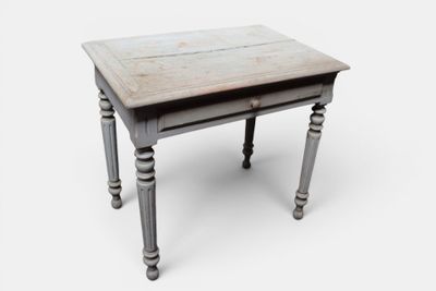 an image of a small table with a wooden top on a white background