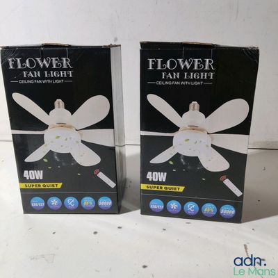 deux boîtes de lampes « Flower Fan » posées l'une à côté de l'autre sur une table