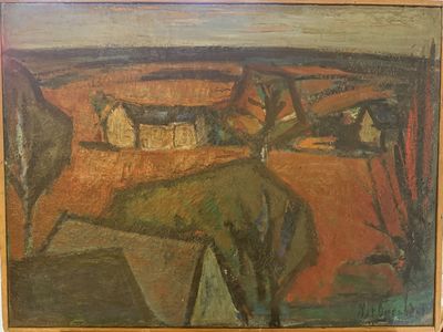 an image of a painting of a man riding a horse in a field