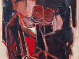 une image d'un tableau représentant une femme en robe rouge