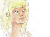 un dessin représentant une femme aux cheveux blonds et aux yeux bleus