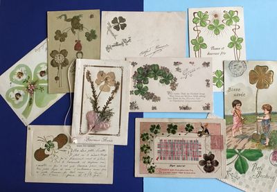 10 CPA trèfles à 4 feuilles dont un séché, porte bonheur, gruss, dorés - Photo 1