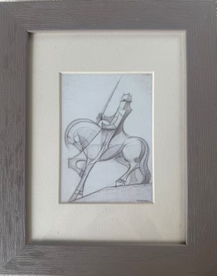 dessin représentant un homme à cheval, une épée à la main