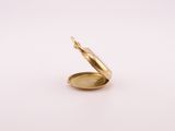 a close up of a gold locke on a white background