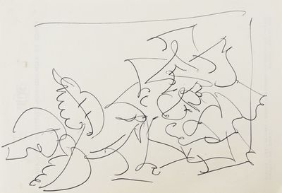drawing of a group of people with umbrellas in a line