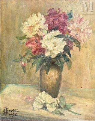 une peinture de fleurs dans un vase sur une table