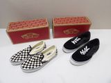 Slip-ons Vans à motif damier, en noir et blanc avec des carrés rouges
