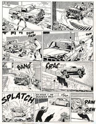 une image tirée d'une bande dessinée montrant une voiture s'écrasant au sol