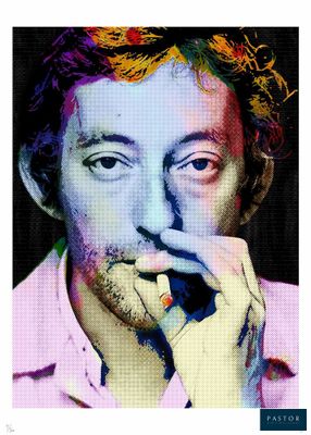 tableau représentant un homme avec une cigarette à la bouche et une cigarette à la bouche