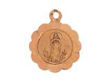 a gold medal with a picture of the virgin mary on it