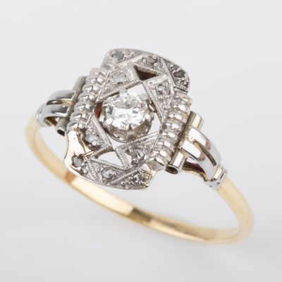 Bague navette, diamants, central taille brillant 0,10 carat … - Photo 1