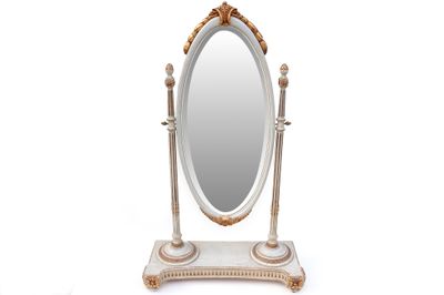 Grand miroir psyché en bois sculpté et laqué, le miroir oval… - Photo 1