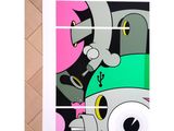 a picture of a picture of a couple of cartoon characters on a wall