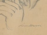 a drawing of a woman holding her hand to her face