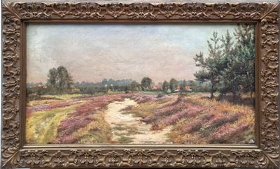 an image of a painting of a dirt road in a field