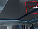 the interior of a car with the sunroof down and a sign that says t g g n