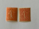 two stamps with the image of a woman and a man on them