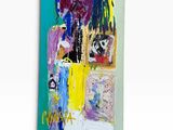 an abstract painting of a woman with a flower in her hair