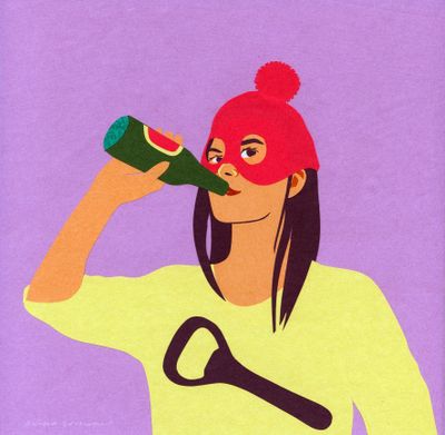 tableau représentant une femme en train de boire à la bouteille, une cuillère à la main