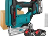 a corded jig saw with two batteries and a box