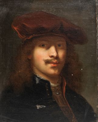 portrait of a man in a red beret by person