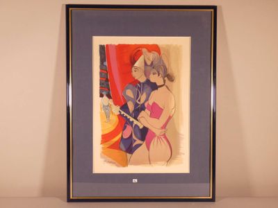 painting of a woman playing a guitar in a room