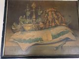 a picture of a painting of a fish on a table