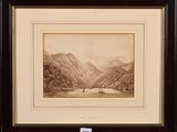 an image of a drawing of a boat on a lake