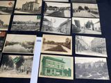several old black and white photographs of buildings and a bridge
